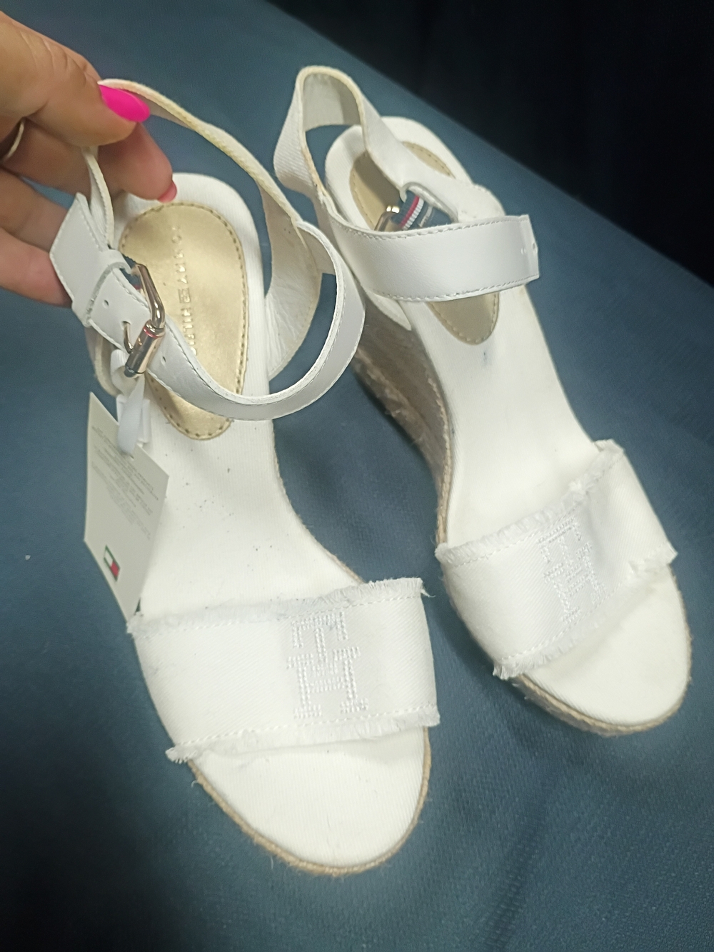 Tommy Hilfiger White Canvas Espadrille Wedge Sandals